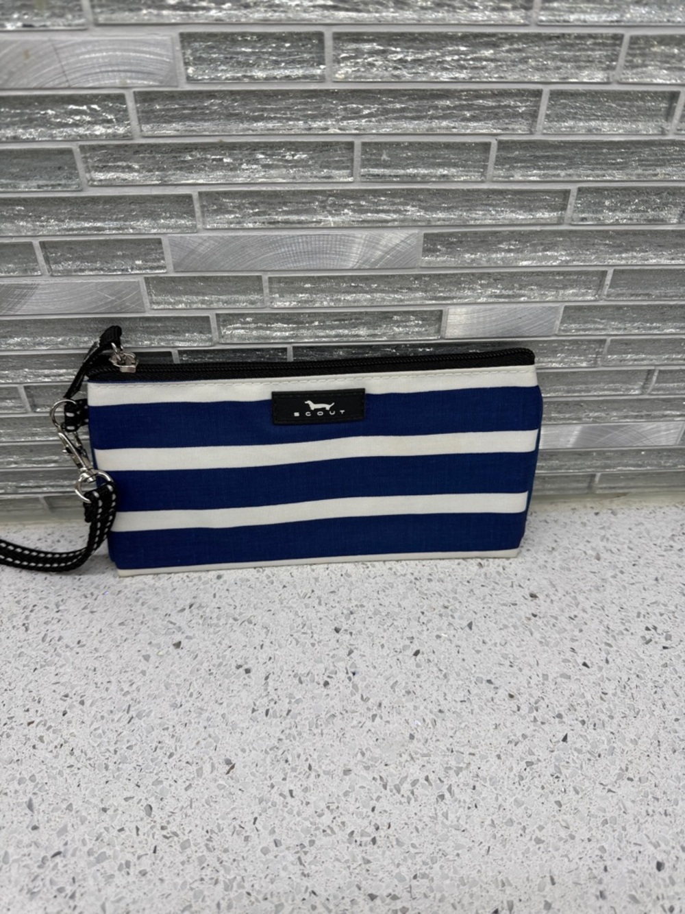 Scout Navy and White Striped Wristlet Pouch